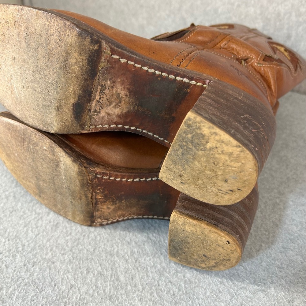 FRYE Sabrina Floral Inlay Campus Boots Brown Leather Western Womens Size 8B Vntg - Picture 15 of 16